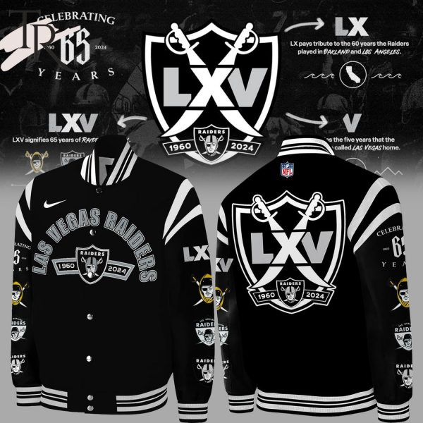 Las Vegas Raiders Celebrating 65 Years 1960-2024 Baseball Jacket