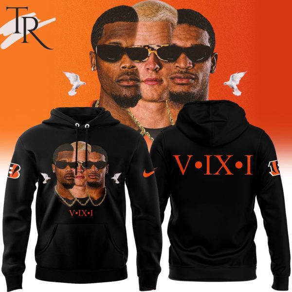 Cincinnati Bengals V IX I Tee Higgins, Joe Burrow, Ja’Marr Chase Hoodie, Cap – Black