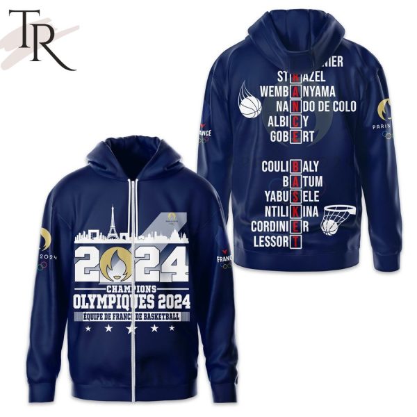 Champions Olympiques 2024 Equipe De France De Basketball Hoodie – Navy