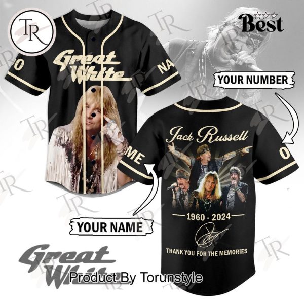 Great White Jack Russell 1960-2024 Thank You For The Memories Custom Baseball Jersey