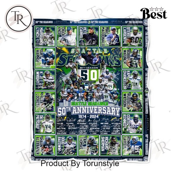 Seattle Seahawks 50th Anniversary 1974-2024 Fleece Blanket