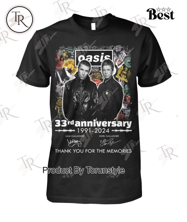 Oasis 33rd Anniversary 1991-2024 Thank You For The Memories T-Shirt