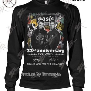 Oasis 33rd Anniversary 1991-2024 Thank You For The Memories T-Shirt