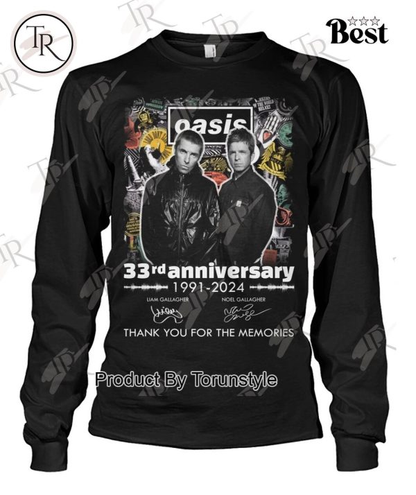 Oasis 33rd Anniversary 1991-2024 Thank You For The Memories T-Shirt