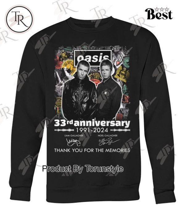 Oasis 33rd Anniversary 1991-2024 Thank You For The Memories T-Shirt