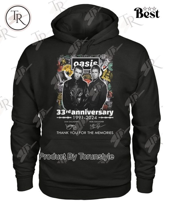 Oasis 33rd Anniversary 1991-2024 Thank You For The Memories T-Shirt