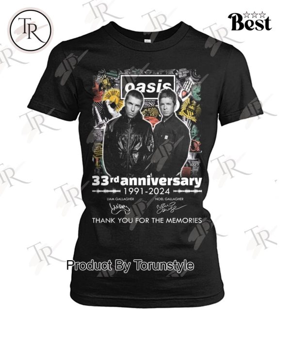 Oasis 33rd Anniversary 1991-2024 Thank You For The Memories T-Shirt