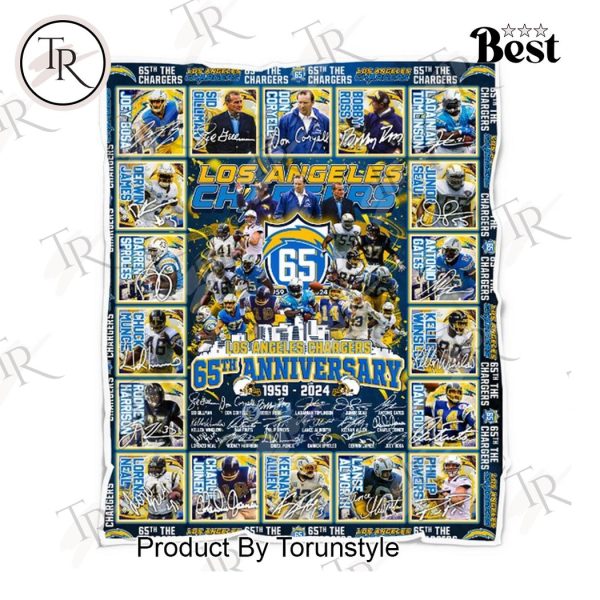 Los Angeles Chargers 65th Anniversary 1959-2024 Fleece Blanket