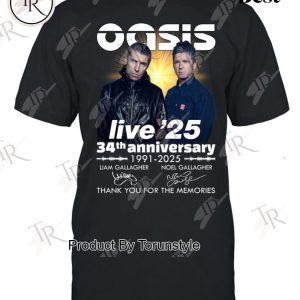 Oasis Live ’25 34th Anniversary 1991-2025 Thank You For The Memories T-Shirt