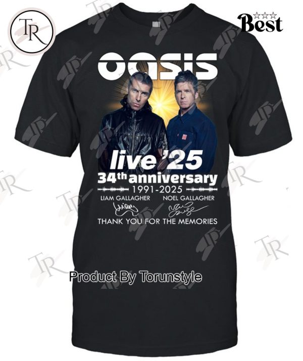 Oasis Live ’25 34th Anniversary 1991-2025 Thank You For The Memories T-Shirt