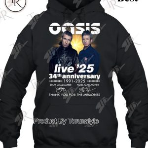 Oasis Live ’25 34th Anniversary 1991-2025 Thank You For The Memories T-Shirt