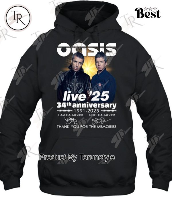 Oasis Live ’25 34th Anniversary 1991-2025 Thank You For The Memories T-Shirt