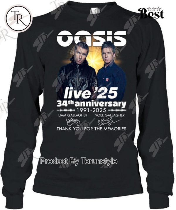 Oasis Live ’25 34th Anniversary 1991-2025 Thank You For The Memories T-Shirt