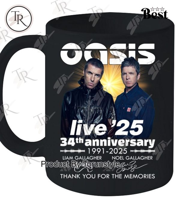 Oasis Live ’25 34th Anniversary 1991-2025 Thank You For The Memories T-Shirt