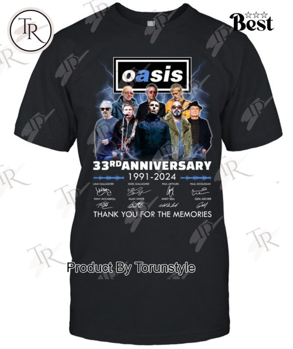 Oasis Live 33rd Anniversary 1991-2024 Thank You For The Memories T-Shirt