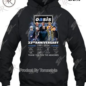 Oasis Live 33rd Anniversary 1991-2024 Thank You For The Memories T-Shirt