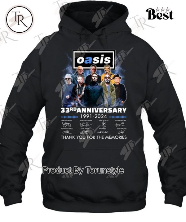 Oasis Live 33rd Anniversary 1991-2024 Thank You For The Memories T-Shirt