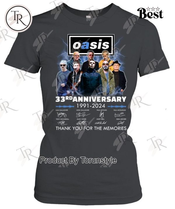 Oasis Live 33rd Anniversary 1991-2024 Thank You For The Memories T-Shirt