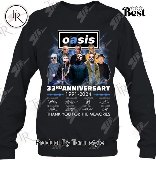 Oasis Live 33rd Anniversary 1991-2024 Thank You For The Memories T-Shirt