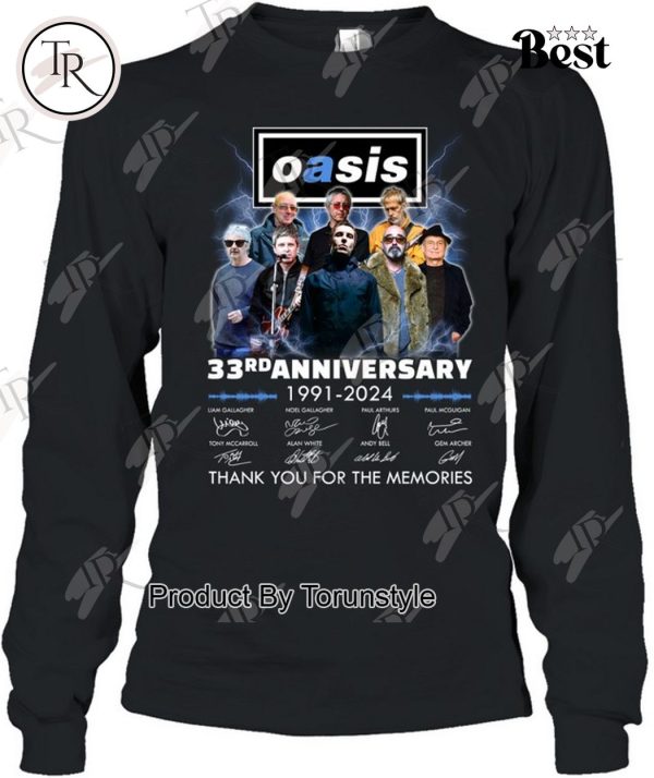 Oasis Live 33rd Anniversary 1991-2024 Thank You For The Memories T-Shirt