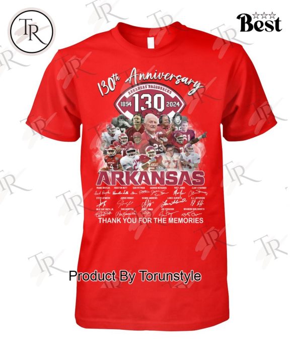 130th Anniversary 1894-2024 Arkansas Razorbacks Thank You For The Memories T-Shirt