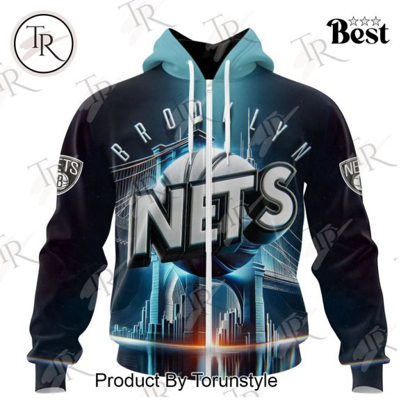 NBA Brooklyn Nets Special Realistic Team Logo Design Hoodie