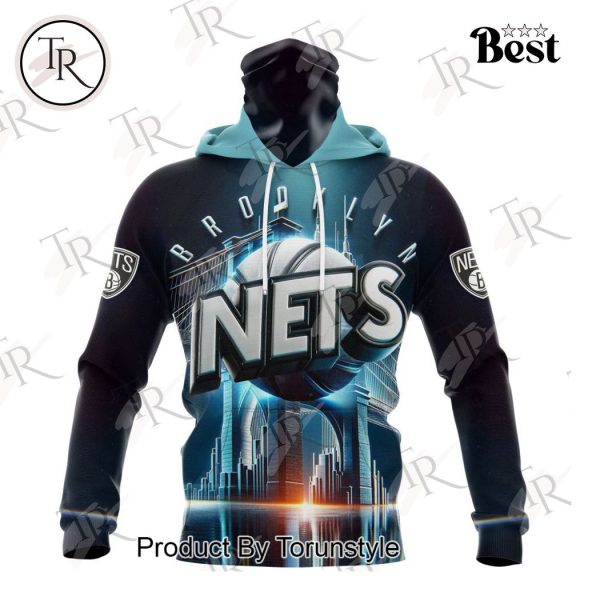 NBA Brooklyn Nets Special Realistic Team Logo Design Hoodie