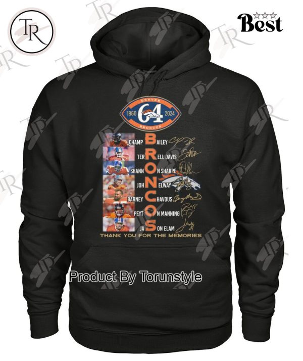 Denver Broncos 64 Years Of 1960-2024 Thank You For The Memories T-Shirt