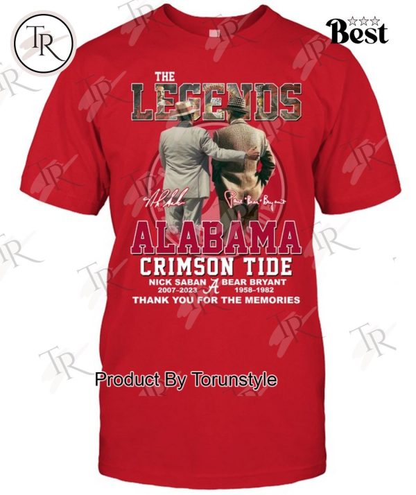 The Legends Alabama Crimson Tide Nick Saban & Bear Bryant Thank You For The Memories T-Shirt