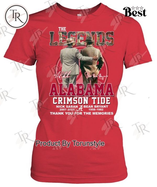 The Legends Alabama Crimson Tide Nick Saban & Bear Bryant Thank You For The Memories T-Shirt