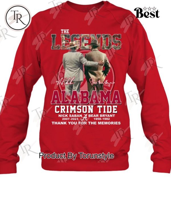 The Legends Alabama Crimson Tide Nick Saban & Bear Bryant Thank You For The Memories T-Shirt