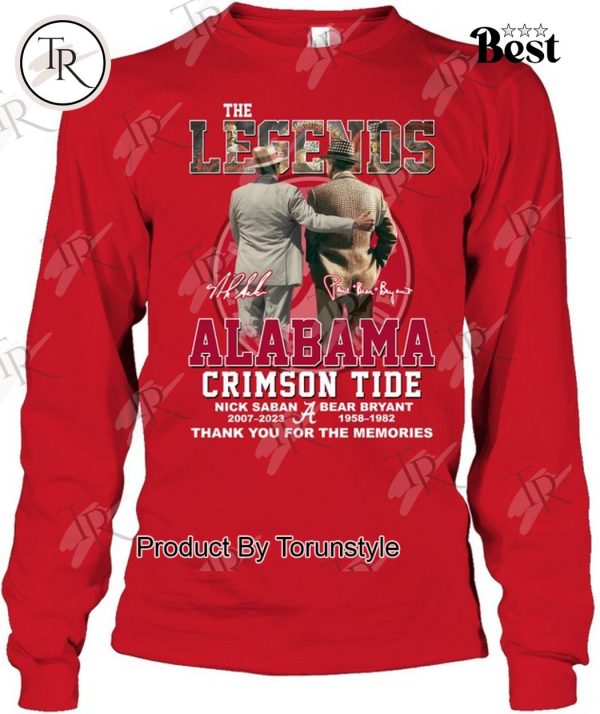 The Legends Alabama Crimson Tide Nick Saban & Bear Bryant Thank You For The Memories T-Shirt