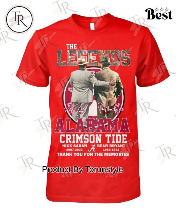 The Legends Alabama Crimson Tide Nick Saban & Bear Bryant Thank You For The Memories T-Shirt