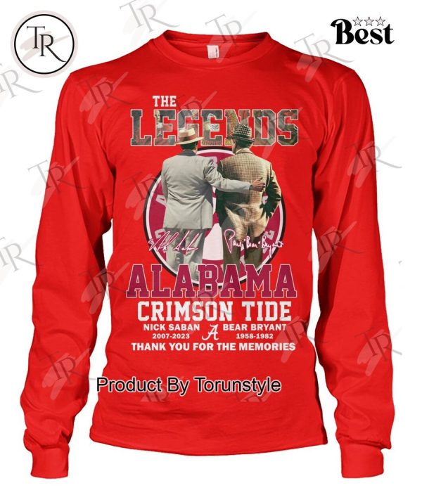 The Legends Alabama Crimson Tide Nick Saban & Bear Bryant Thank You For The Memories T-Shirt