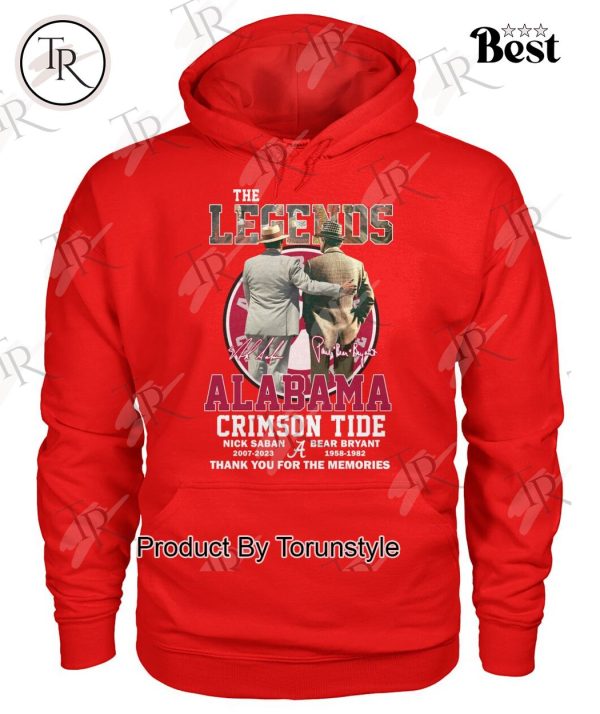 The Legends Alabama Crimson Tide Nick Saban & Bear Bryant Thank You For The Memories T-Shirt