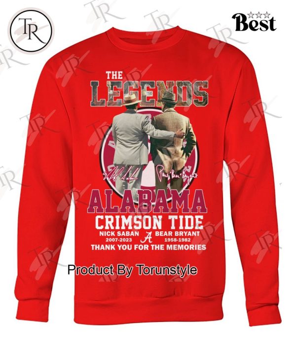 The Legends Alabama Crimson Tide Nick Saban & Bear Bryant Thank You For The Memories T-Shirt