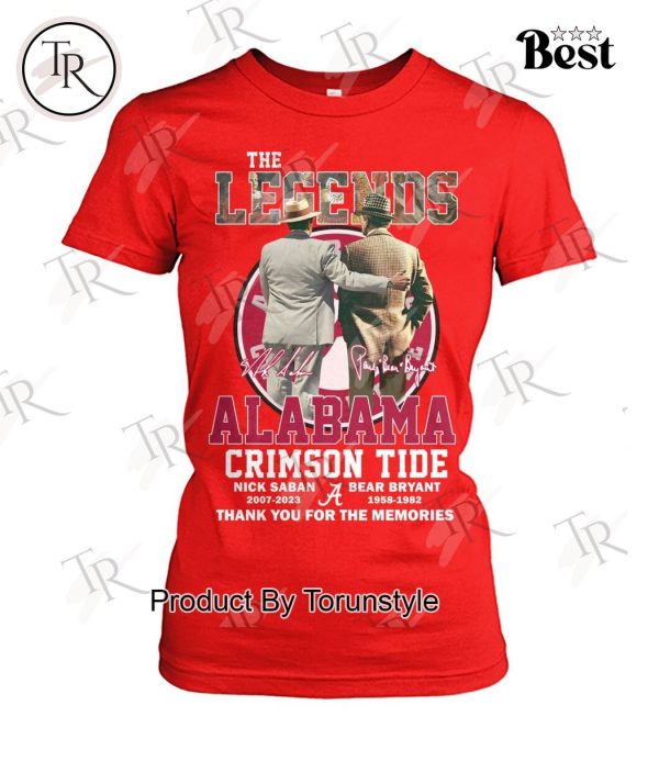 The Legends Alabama Crimson Tide Nick Saban & Bear Bryant Thank You For The Memories T-Shirt