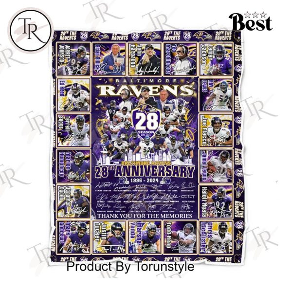 Baltimore Ravens 28th Anniverasry 1996-2024 Thank You For The Memories Fleece Blanket