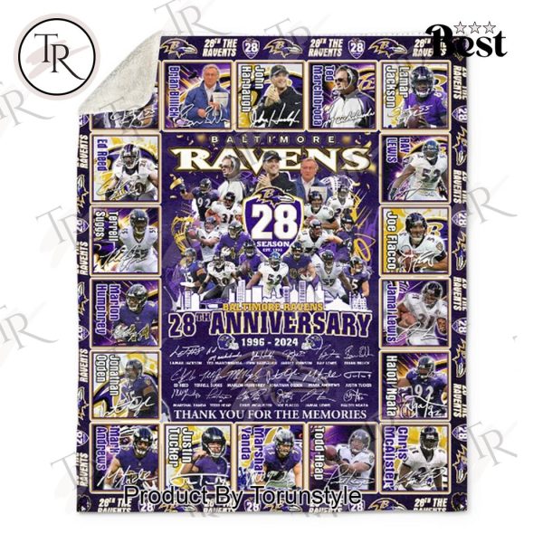 Baltimore Ravens 28th Anniverasry 1996-2024 Thank You For The Memories Fleece Blanket