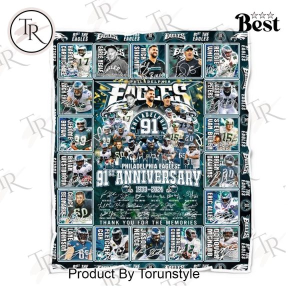 Philadelphia Eagles 91st Anniversary 1933-2024 Thank You For The Memories Fleece Blanket