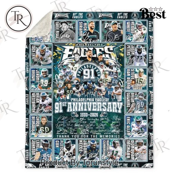 Philadelphia Eagles 91st Anniversary 1933-2024 Thank You For The Memories Fleece Blanket