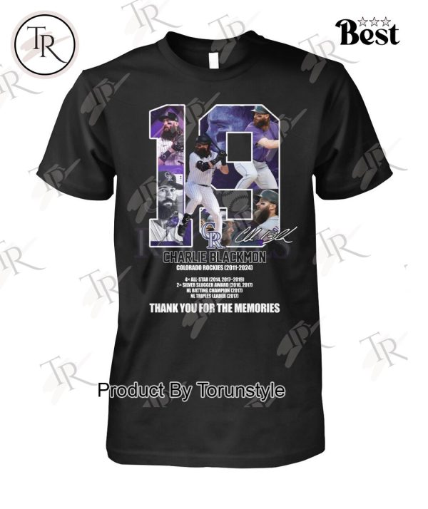 19 Charlie Blackmon Colorado Rockies 2011 – 2024 Thank You For The Memories T-Shirt