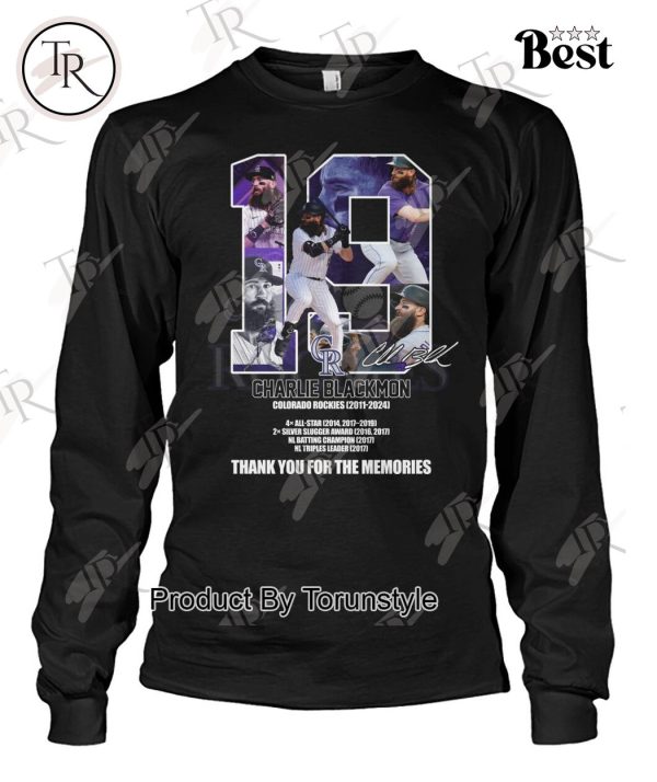 19 Charlie Blackmon Colorado Rockies 2011 – 2024 Thank You For The Memories T-Shirt