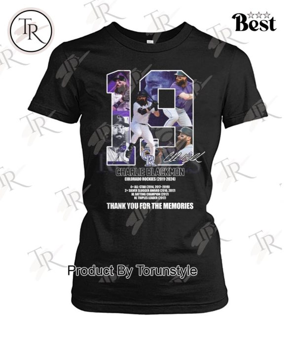 19 Charlie Blackmon Colorado Rockies 2011 – 2024 Thank You For The Memories T-Shirt