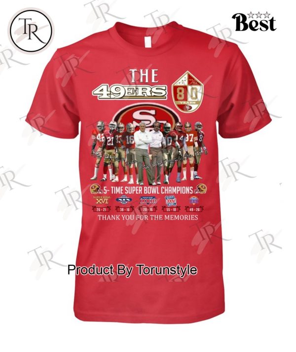 San Francisco 49ers 5-Time Super Bowl Champions Thank You For The Memories T-Shirt