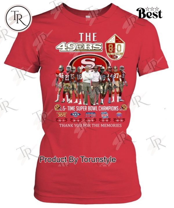 San Francisco 49ers 5-Time Super Bowl Champions Thank You For The Memories T-Shirt