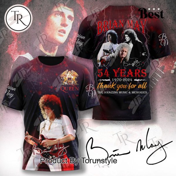 Brian May 54 Years 1970-2024 Thank You For All The Amazing Music & Memories T-Shirt