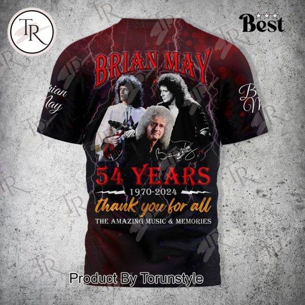 Brian May 54 Years 1970-2024 Thank You For All The Amazing Music & Memories T-Shirt