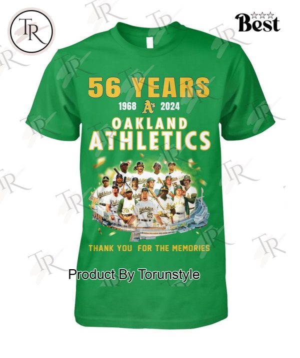 56 Years 1968-2024 Oakland Athletics Thank You For The Memories T-Shirt