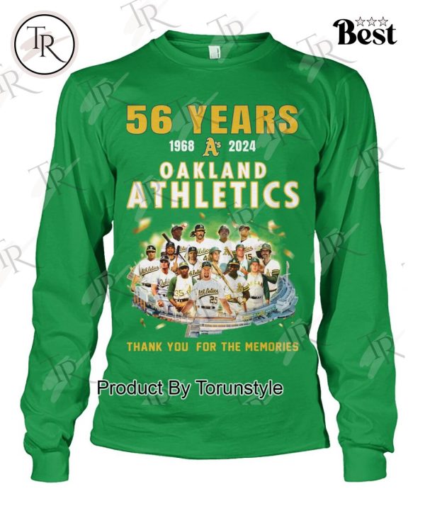 56 Years 1968-2024 Oakland Athletics Thank You For The Memories T-Shirt